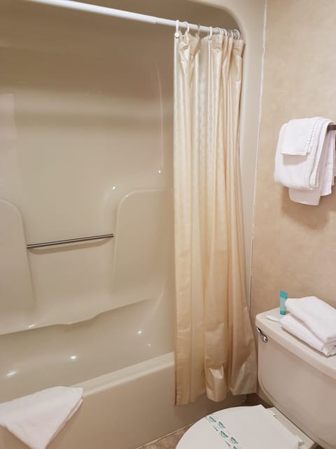 Combined shower/tub, hair dryer, towels