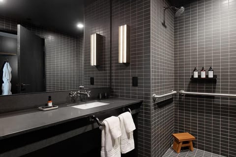 Bathrobes, slippers, towels, soap