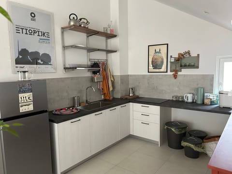 Shared fridge, coffee/tea maker, electric kettle, highchair