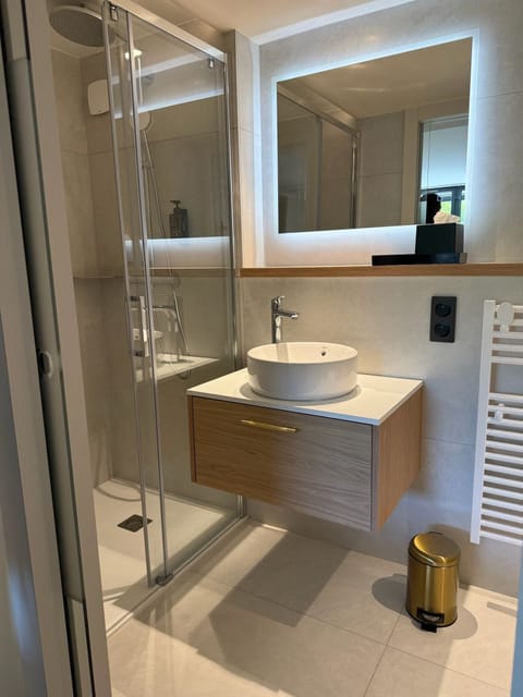 Hair dryer, towels, shampoo, toilet paper