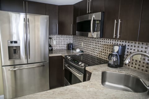 Superior Room, Multiple Beds | Private kitchen | Full-size fridge, microwave, coffee/tea maker, cookware/dishes/utensils