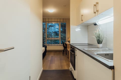 Mini-fridge, oven, stovetop