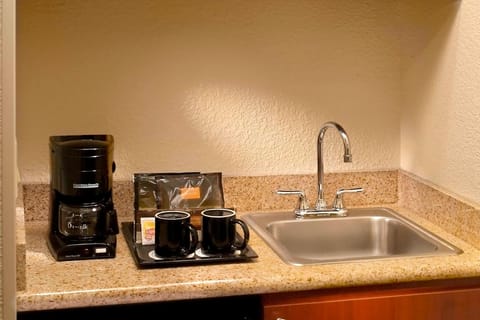 Fridge, microwave, coffee/tea maker