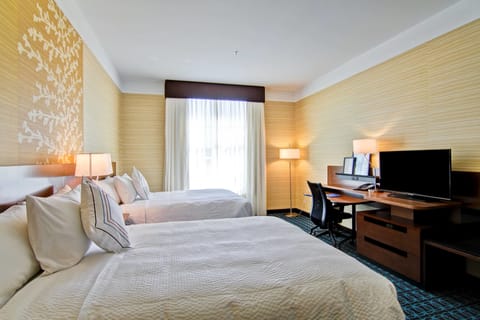 Room, 2 Queen Beds | In-room safe, desk, laptop workspace, blackout drapes