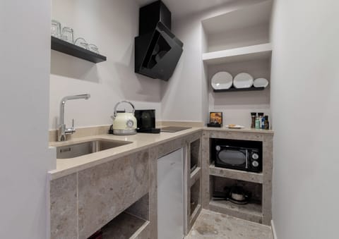 Studio, Balcony | Private kitchen | Mini-fridge, microwave, stovetop, cookware/dishes/utensils