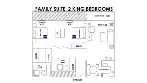 Family Suite, 2 Bedrooms | Laptop workspace, iron/ironing board, free WiFi, bed sheets