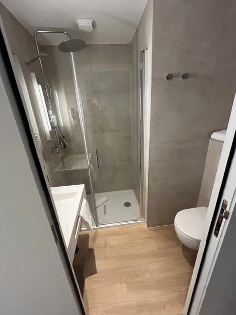 Double Room | Bathroom | Shower, hydromassage showerhead, hair dryer, towels
