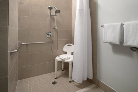 Combined shower/tub, free toiletries, hair dryer, towels