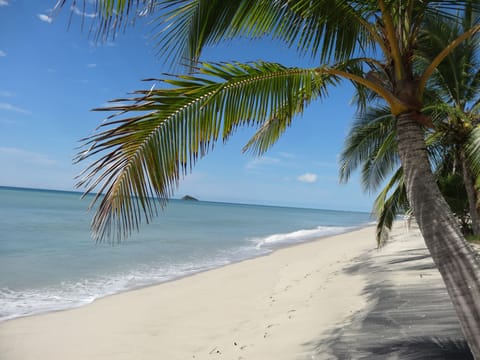 Beach nearby, white sand, beach shuttle, beach umbrellas