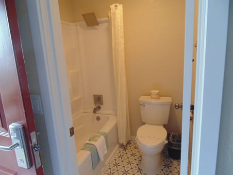 Combined shower/tub, hair dryer, towels