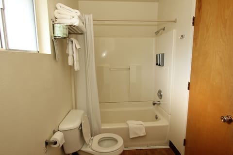 Combined shower/tub, free toiletries, hair dryer, towels