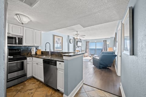 Classic Condo, 2 Bedrooms, Fireplace, Oceanfront (601 - Corner Unit) | Private kitchen | Full-size fridge, microwave, stovetop, dishwasher