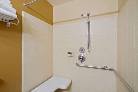 Combined shower/tub, free toiletries, hair dryer, towels