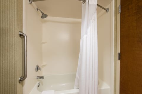 Combined shower/tub, hair dryer, towels