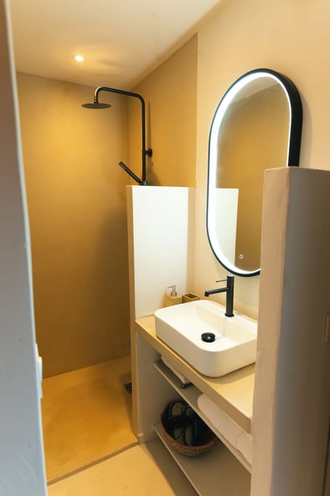 Luxury Studio | Bathroom | Shower, hair dryer, towels, soap