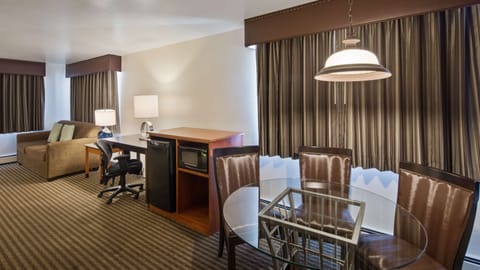 Suite, 2 Queen Beds, Non Smoking | Desk, laptop workspace, blackout drapes, iron/ironing board