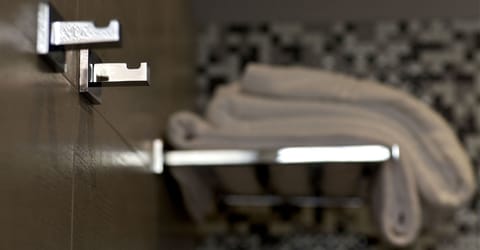 Shower, eco-friendly toiletries, hair dryer, towels