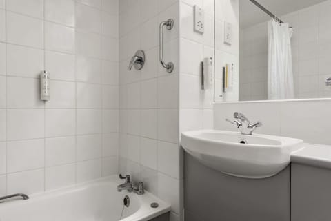 Shower, eco-friendly toiletries, hair dryer, towels