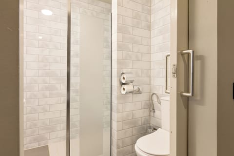 Shower, eco-friendly toiletries, hair dryer, soap