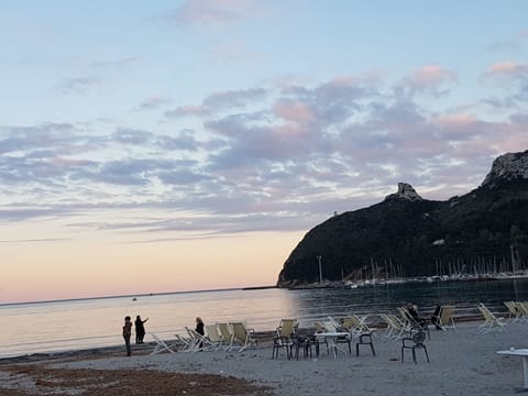 Beach shuttle, beach umbrellas