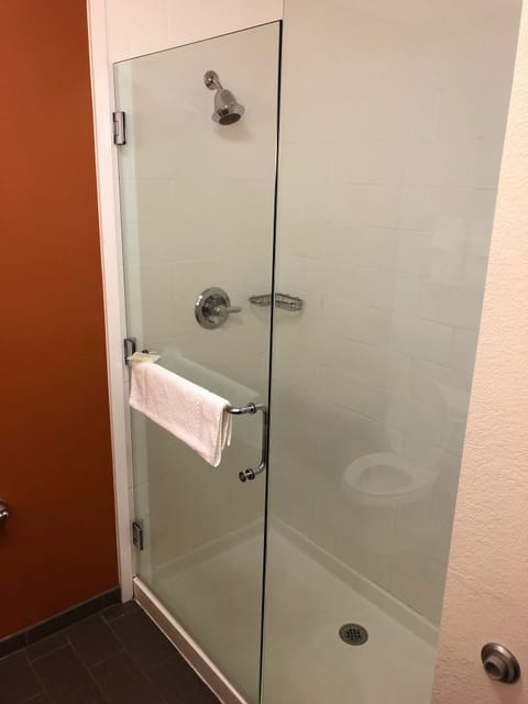 Combined shower/tub, free toiletries, hair dryer, towels