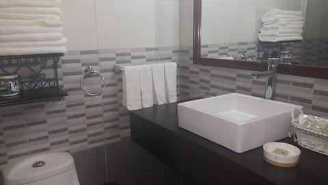 Deluxe Quadruple Room | Bathroom | Shower, rainfall showerhead, free toiletries, towels