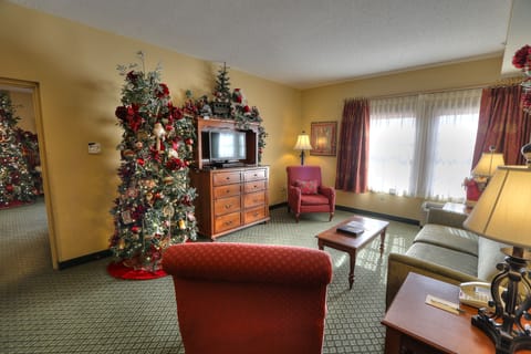 Grand Suite, 1 Bedroom, Hot Tub, Mountain View | Living room | 32-inch LED TV with cable channels, TV, DVD player