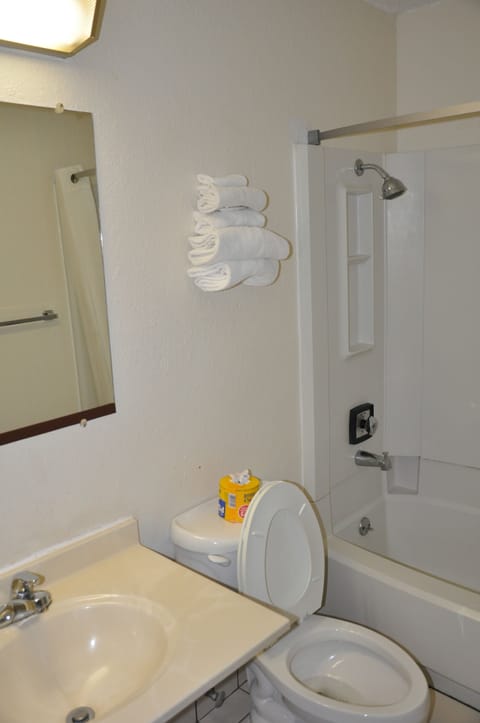 Combined shower/tub, hair dryer, towels