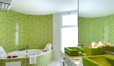 Eco-friendly toiletries, hair dryer, towels