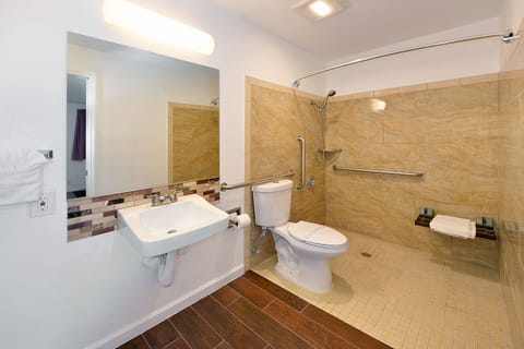 Combined shower/tub, hair dryer, towels