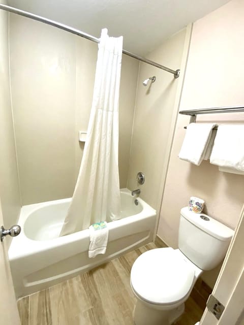 Bathtub, free toiletries, hair dryer, towels