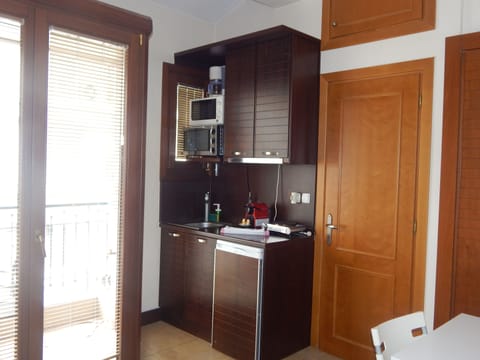 Studio, Balcony | Private kitchen | Fridge, microwave, stovetop, espresso maker