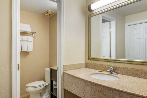 Combined shower/tub, free toiletries, hair dryer, towels