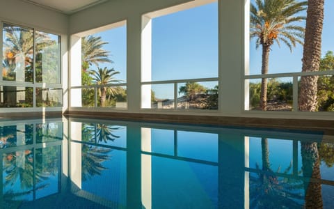 Indoor pool, outdoor pool, sun loungers