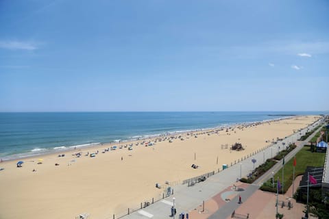 On the beach, white sand, sun loungers