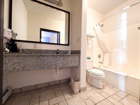 Separate tub and shower, free toiletries, hair dryer, bathrobes