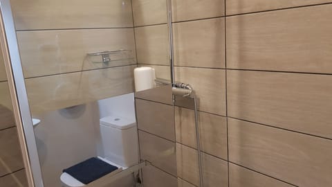 Basic Studio Suite | Bathroom | Shower, rainfall showerhead, hair dryer, towels