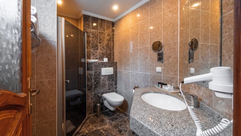 Standard Double or Twin Room | Bathroom | Shower, hair dryer, slippers, towels