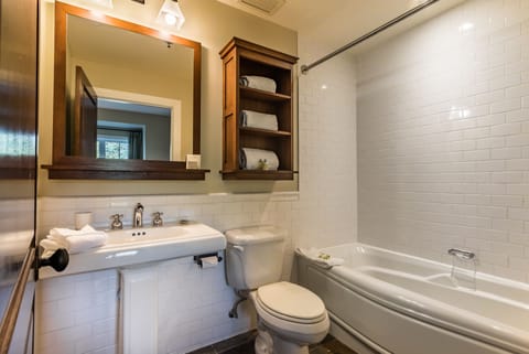 Combined shower/tub, free toiletries, hair dryer, towels