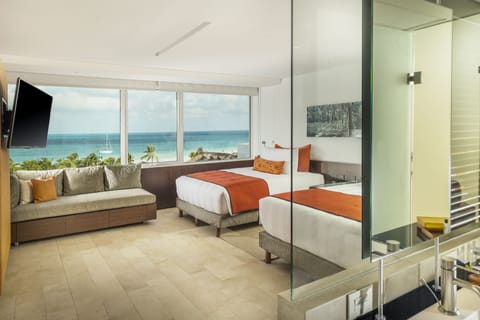 Club Suite, 2 Queen Beds, Ocean View | Premium bedding, down comforters, Tempur-Pedic beds, minibar