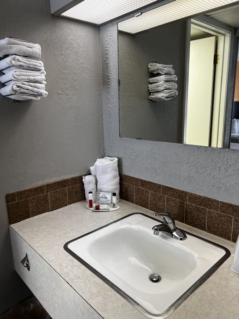 Combined shower/tub, free toiletries, hair dryer, towels