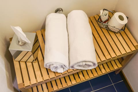 Shower, free toiletries, hair dryer, bathrobes