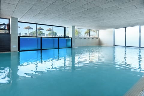 Indoor pool, outdoor pool, sun loungers