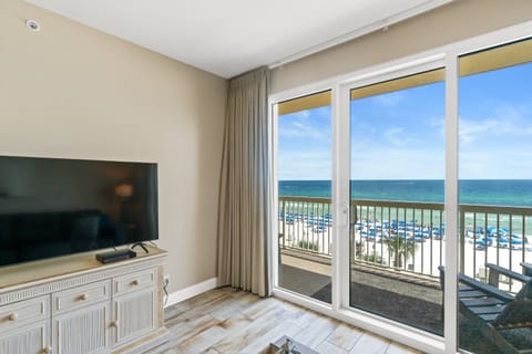 Condo, 3 Bedrooms, Beach View (402W) | Living area | 55-inch flat-screen TV with cable channels, TV, Netflix