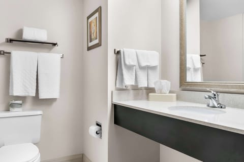 Combined shower/tub, hair dryer, towels