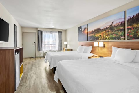 Standard Room, 2 Queen Beds | Desk, laptop workspace, blackout drapes, iron/ironing board