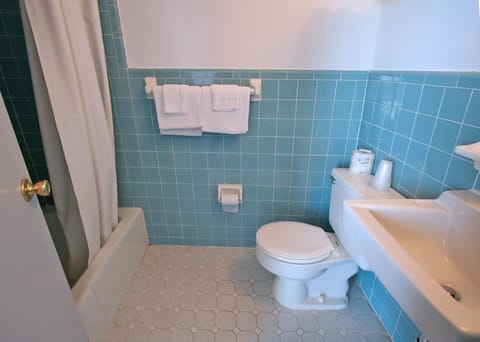 Combined shower/tub, hair dryer, towels