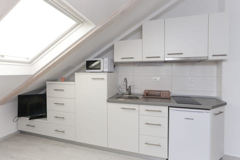 Studio | Private kitchen | Fridge, microwave, stovetop, electric kettle