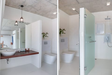 Shower, free toiletries, hair dryer, bathrobes