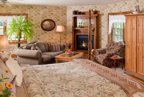 Stables Suite | Living room | 42-inch TV with satellite channels, fireplace, DVD player